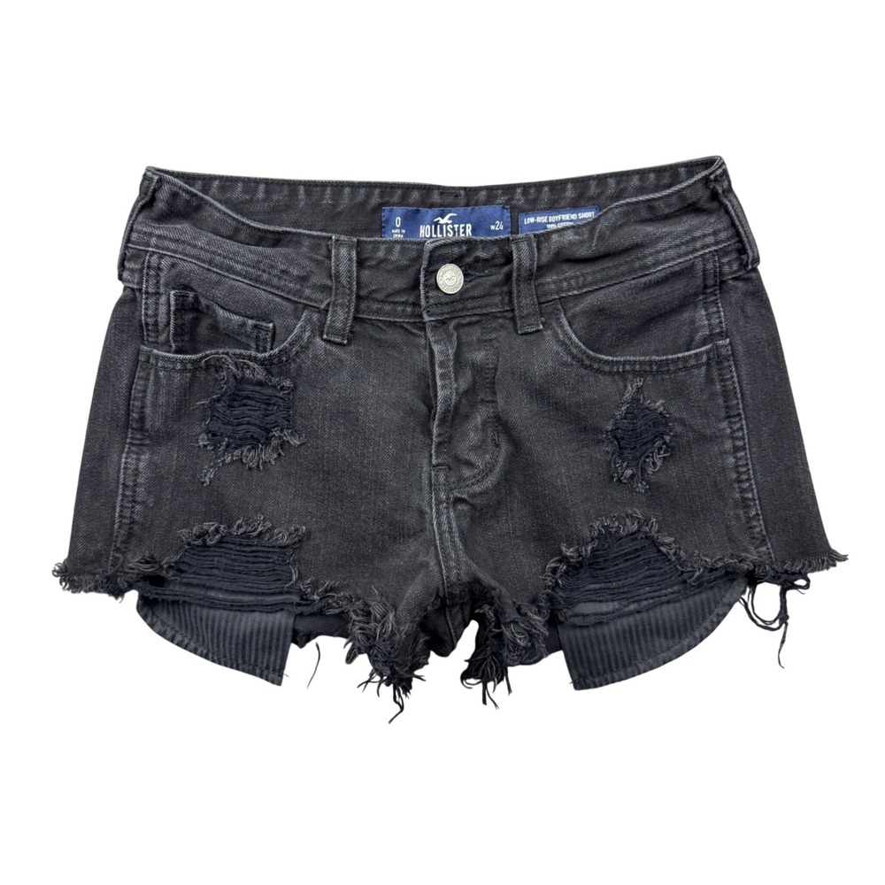 Hollister Low Rise Boyfriend Distressed Denim Shorts Black Women W24 Size 0